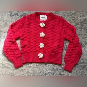 &merci Red Textured Knit Cardigan Flower Button Sweater Size Small Boutique